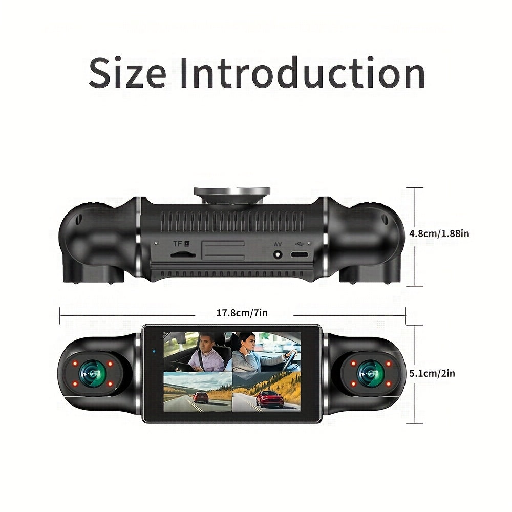 FHD 1080P 3/4-Channel 360° Car Dashcam, WIFI, IR Night Vision, Loop Recording, Car DVR Recorder, 3.0" IPS Screen, Rechargeable Battery 180Mah, 12-24V Car Plug, Optional 32GB Memory Card (Black), Car Parts/ Car Dashboard Camera/ Christmas Gift/
