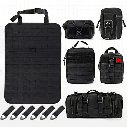 [Universal] Car Seat Back Organizer, Upgrade Vehicle Panel Organizer with 5 Detachable MOLLE Pouches for Vehicles Such As Jeep, Truck, SUV, Etc Multipurpose Car Organizer Hanging Travel Accessories Organizer Comes with 6pcs Keychains