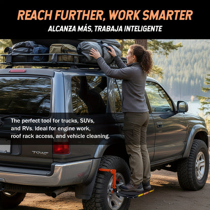 Heavy Duty Foldable Tire Steps with Anti-Slip Texture, Adjustable Height, 300/650 Lbs Load Capacity, Fits Tires Up to 13.5In Wide, Portable Telescopic Ladder for Roof Rack & Roof Climbing, Universal Car Additions for Truck SUV Trailer