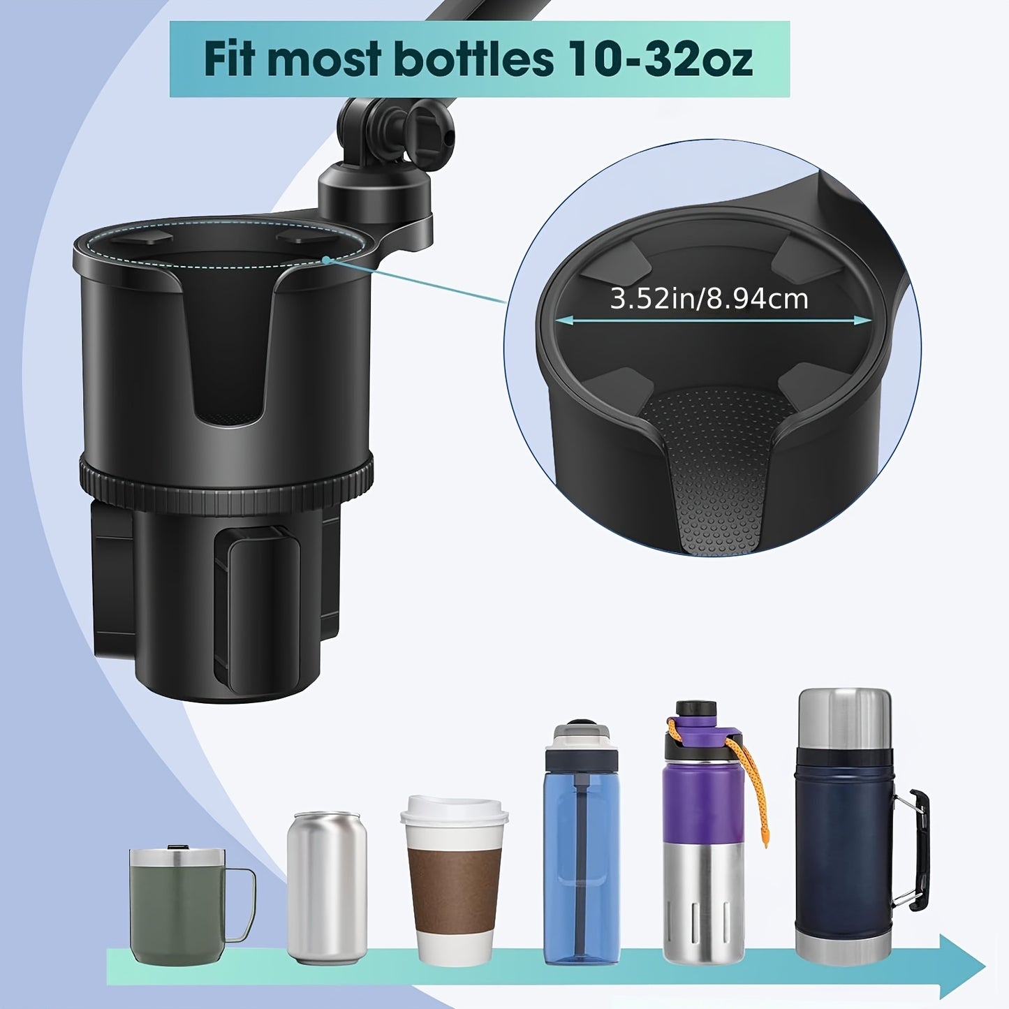 Cup Holder Phone Mount, 2-In-1 Cup Holder Expander for Car Long Arm with 360° Rotation Cup Holder Cell Phone Holder for Car Compatible with All Smartphones
