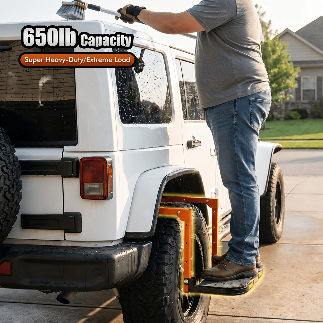 Heavy Duty Foldable Tire Steps with Anti-Slip Texture, Adjustable Height, 300/650 Lbs Load Capacity, Fits Tires Up to 13.5In Wide, Portable Telescopic Ladder for Roof Rack & Roof Climbing, Universal Car Additions for Truck SUV Trailer