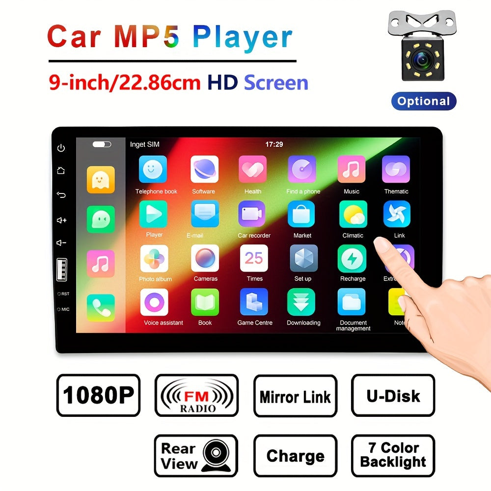 Hikity 1 din MP5 Player 9-Inch HD Touch Screen 1DIN Auto audio USB TF Card For Universal Autoradio Multimedia Player+Rear view Camera (optional)