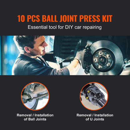 VEVOR Ball Joint Press Kit C-press Ball Joint Tools 10 pcs/21 pcs/23 pcs Automotive Repair Kit, Heat treatment of C-type clamps and screws/All heat treatment