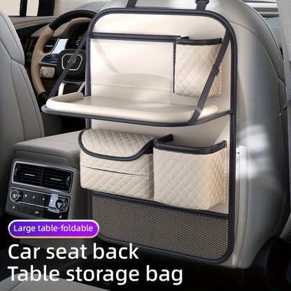 2025 New Spacious Faux Leather Car Seat Back Storage Bag | Foldable Organizer Featuring Tablet Holder, Cup Holder & Mesh Pocket, Versatile Car Seat Back Organizer for Rear Seats, Perfect Gift