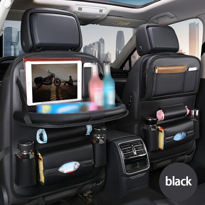 2pcs Premium All-in-One Car Back Seat Organizer with Foldable Table, Kick Mats, Tissue Box Holder, Cup & Umbrella Holders, Laptop Station & Car Eating Tray - Durable Travel Companion for Family Road Trips, Vehicle Organization, Integrated Storage Design,