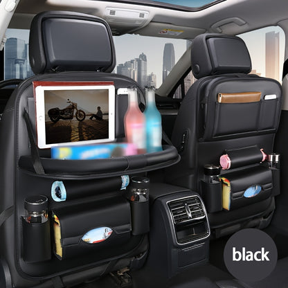 2pcs Premium All-in-One Car Back Seat Organizer with Foldable Table, Kick Mats, Tissue Box Holder, Cup & Umbrella Holders, Laptop Station & Car Eating Tray - Durable Travel Companion for Family Road Trips, Vehicle Organization, Integrated Storage Design,