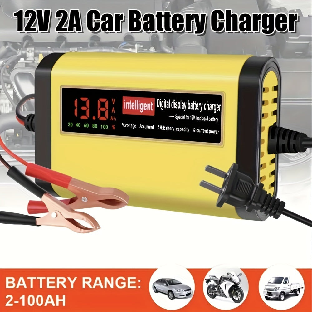 12V Intelligent Car Battery Charger - Intelligent Trickle Maintainer And Desulfurizer - Advanced Temperature Compensation Motorcycle Battery Charger for All 2Ah-100Ah Batteries, Car, Truck, Lawn Mower Battery Charger