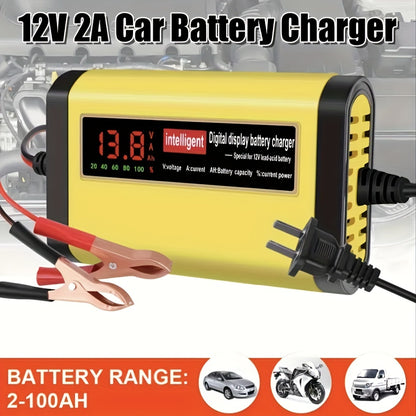 12V Intelligent Car Battery Charger - Intelligent Trickle Maintainer And Desulfurizer - Advanced Temperature Compensation Motorcycle Battery Charger for All 2Ah-100Ah Batteries, Car, Truck, Lawn Mower Battery Charger