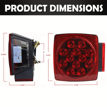 12V LED Trailer Lights, Red White 2 Square Trailer Lights & 6 Connectors Stop Tail Turn Signal Tail Lights, Utility Trailer Lights For Under 80 Inch Boat Trailer Truck Marine Camper RV