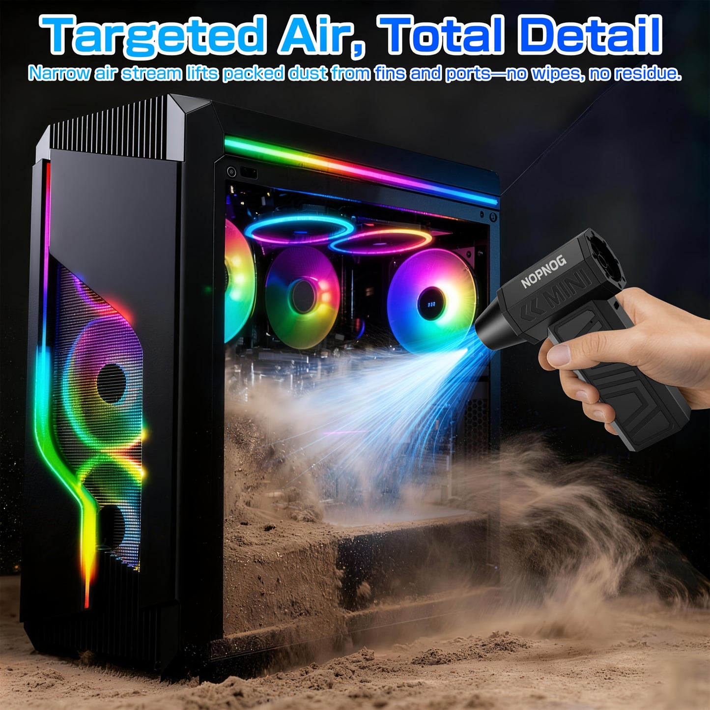 4 Gears Adjustable Turbo Blower, Wireless Rechargeable Air Blower with 130, 000 Rpm, High-speed Turbine Fan, Jet Fan 4Speed Settings - Cleaning Blower Tool Car Blowing Snow Electric Air Duster Portable Vacuum Kit Optional