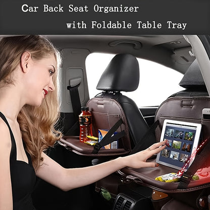 2pcs Premium All-in-One Car Back Seat Organizer with Foldable Table, Kick Mats, Tissue Box Holder, Cup & Umbrella Holders, Laptop Station & Car Eating Tray - Durable Travel Companion for Family Road Trips, Vehicle Organization, Integrated Storage Design,