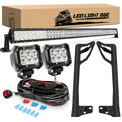 [LED Light Bar Combo] 52Inch LED Light Bar Combo Beam 2pcs 18W 4Inch S Beam LED Pods Windshield Frame Mounting Bracket for Jeep for Wrangler JK 2007-2017 with Off Road Wiring Harness 3 Leads