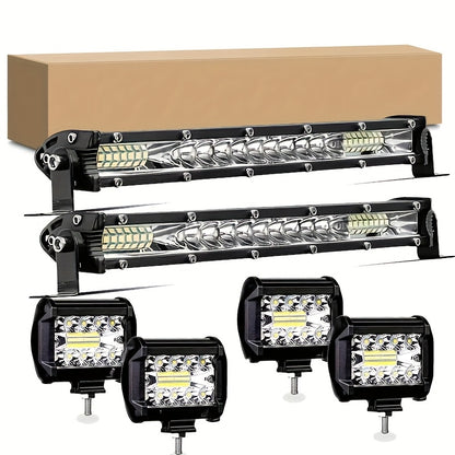 2x 10Inch LED Light Bar + 4 x 4" Light Offroad For Jeep Truck Car, Without Battery