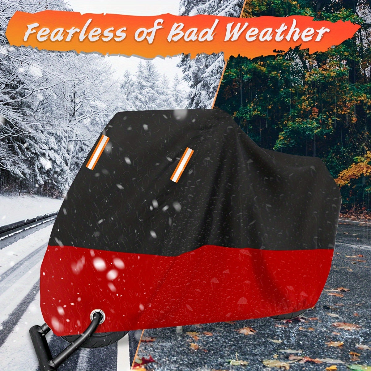 Motorcycle Cover, 210D Oxford Cloth All Weather Outdoor Wind And Sun Protection with Reflective Stripes for Harley Davidson for HONDA for SUZUKI Kawasaki Yamaha (Black And Red)
