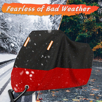 Motorcycle Cover, 210D Oxford Cloth All Weather Outdoor Wind And Sun Protection with Reflective Stripes for Harley Davidson for HONDA for SUZUKI Kawasaki Yamaha (Black And Red)