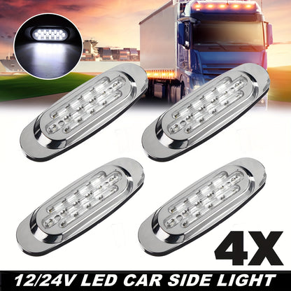 4pcs LED Side Marker Lights for Trucks & Trailers - 16 LEDs, Dual Mode (Steady On + Flash), Fits 12-24V Vehicles - Available in Amber, White, Red, , Green