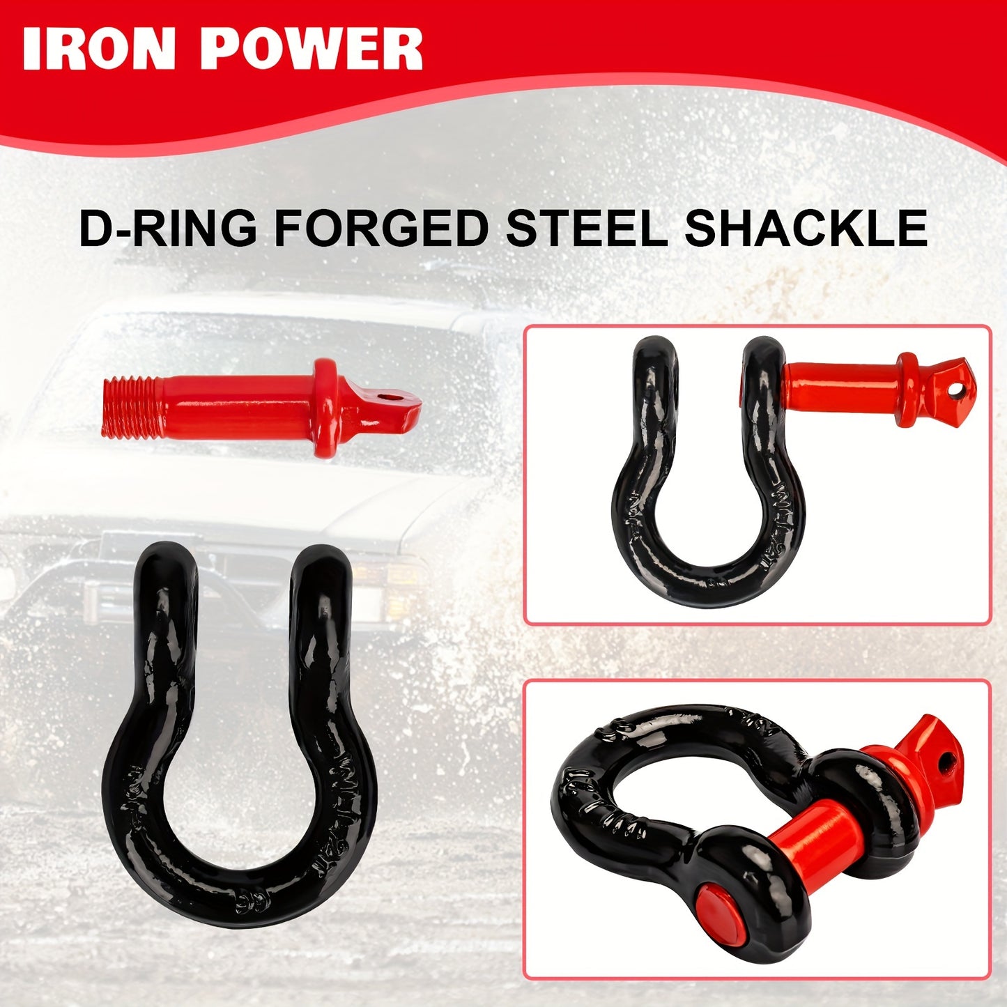 2'' × 20ft Emergency Tow Straps Kit Towing Rope + 1/2 D Ring Shackles (2pcs)