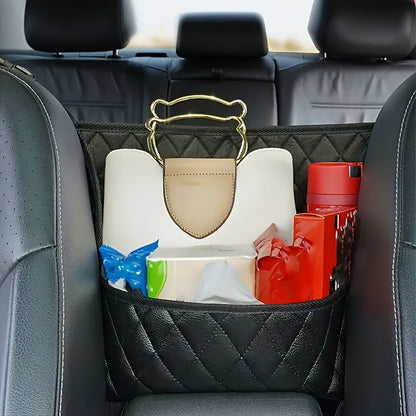 1/2pcs Large Capacity Car Seat Back Organizer - Durable PU Leather Storage Net Bag with Hanging Installation, Lightweight Car Interior Accessory