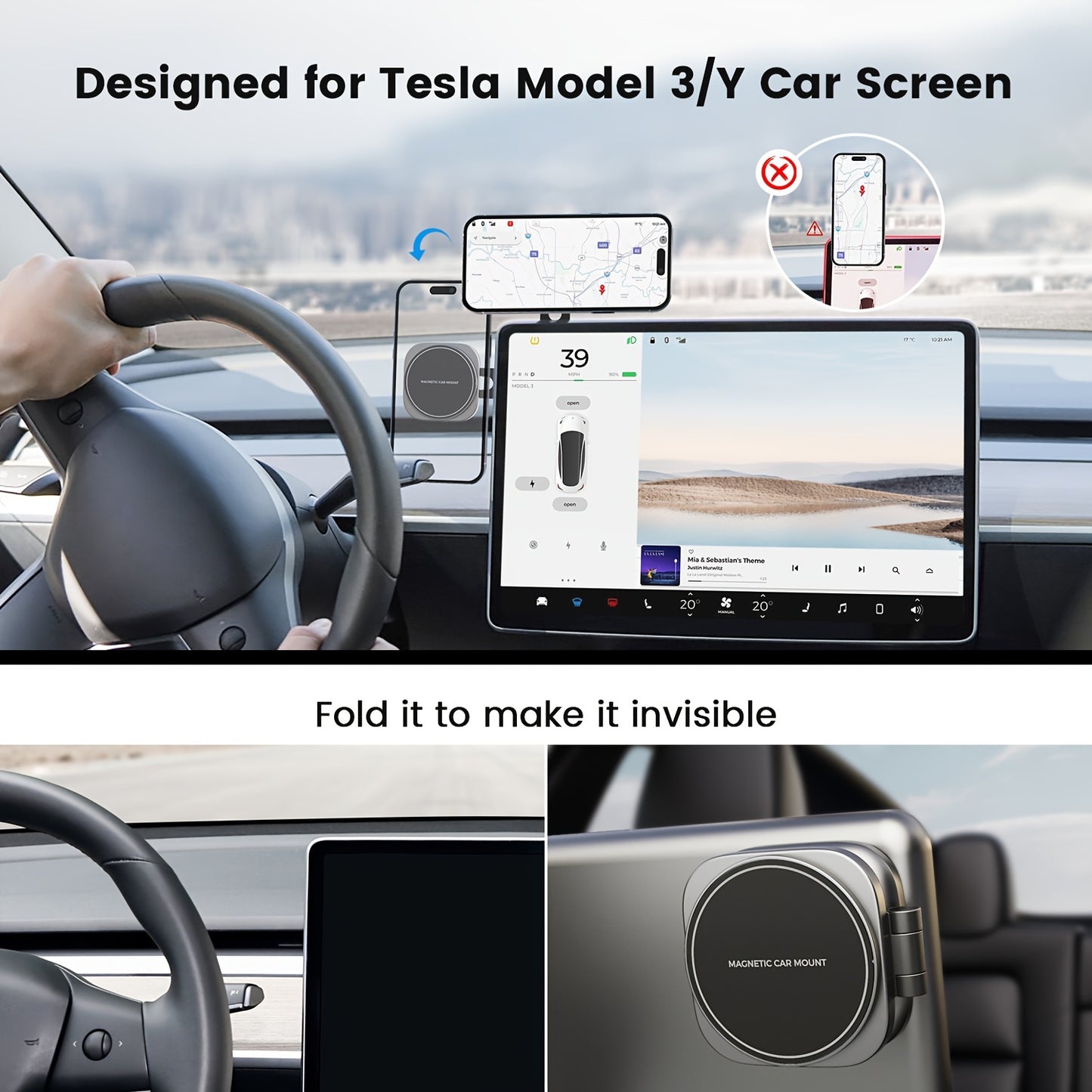 Upgraded Model of for Tesla Magnetic Car Holder - T4