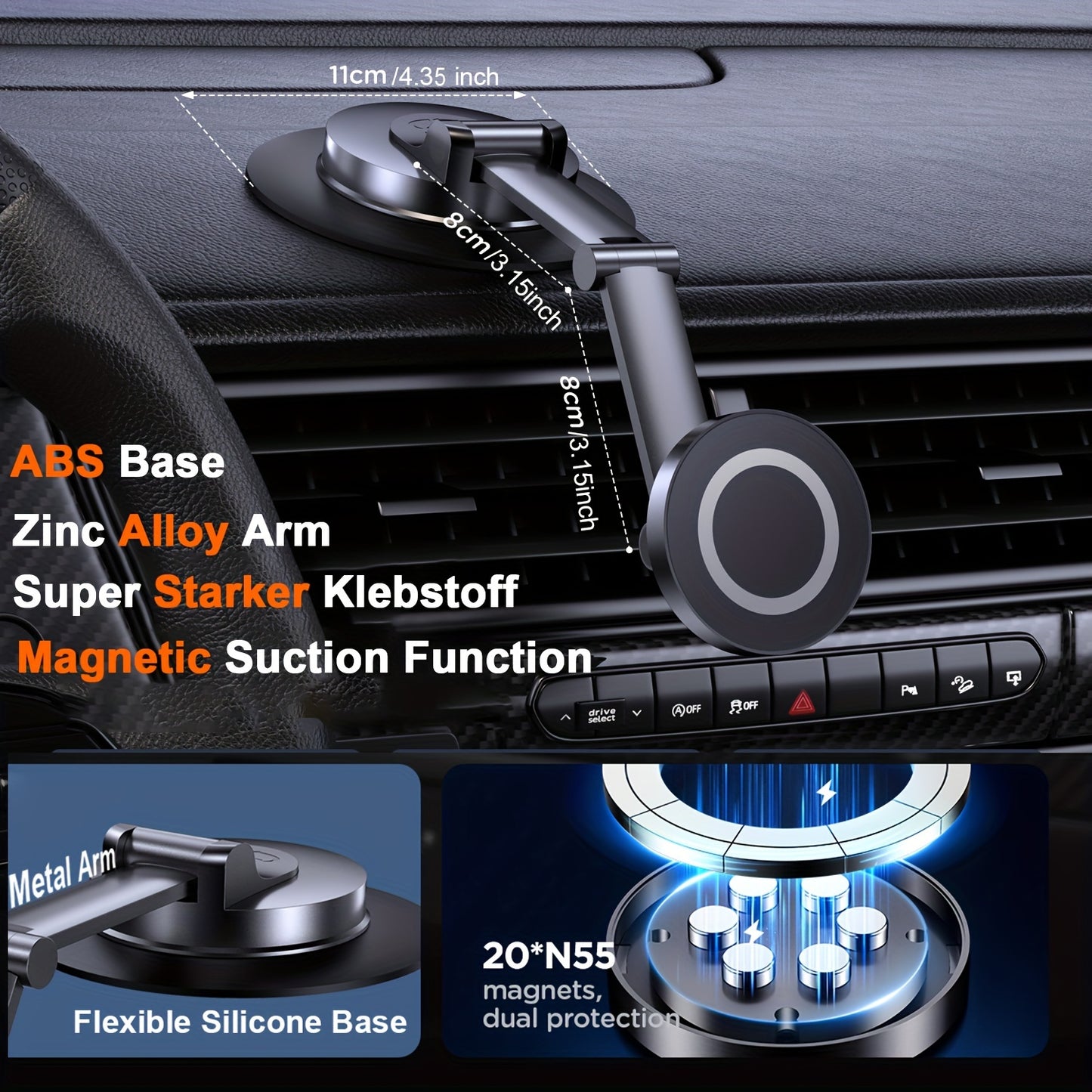 Magnetic Car Phone Holder Mount Phone Mount for Car Dashboard Cell Phone Holder Fit for iPhone Smartphone