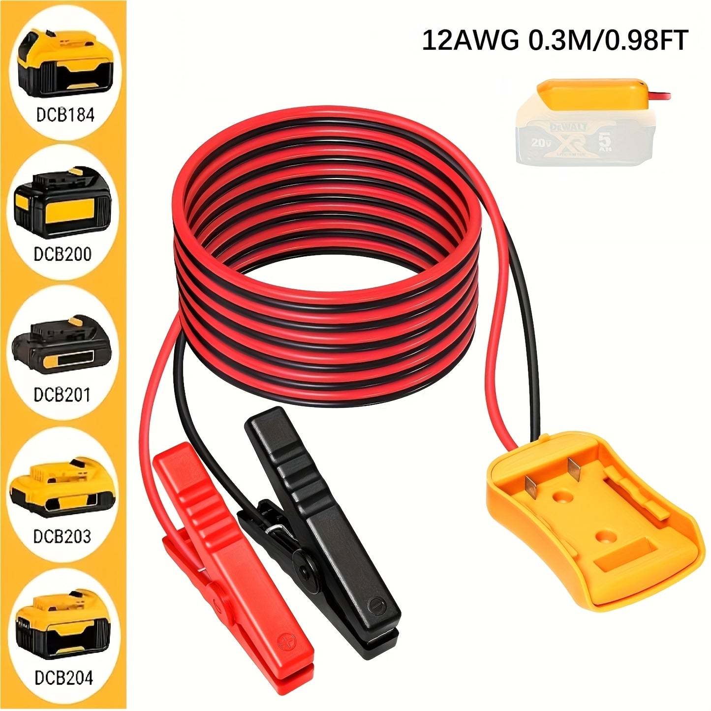 0.98Ft//6.56Ft Car Jump Starter Cable with Adapter, Suitable for Dewalt 18V/20V DCB Battery Starter, Portable Car Battery Pack, ABS Material, Battery Not Included