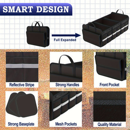 Trunk Organizer For SUV, Large Trunk Organizer For Car, Collapsible Multi-Compartment Car Trunk Organizer, Sturdy Cargo Trunk Storage Organizer, Non Slip Bottom