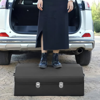 Multi-Compartment PU Leather Car Organizer Box - Foldable Large Capacity Storage for SUVs, Cars, Trucks, Campers & Workspaces - Durable Auto Interior Accessory, Highquality Material
