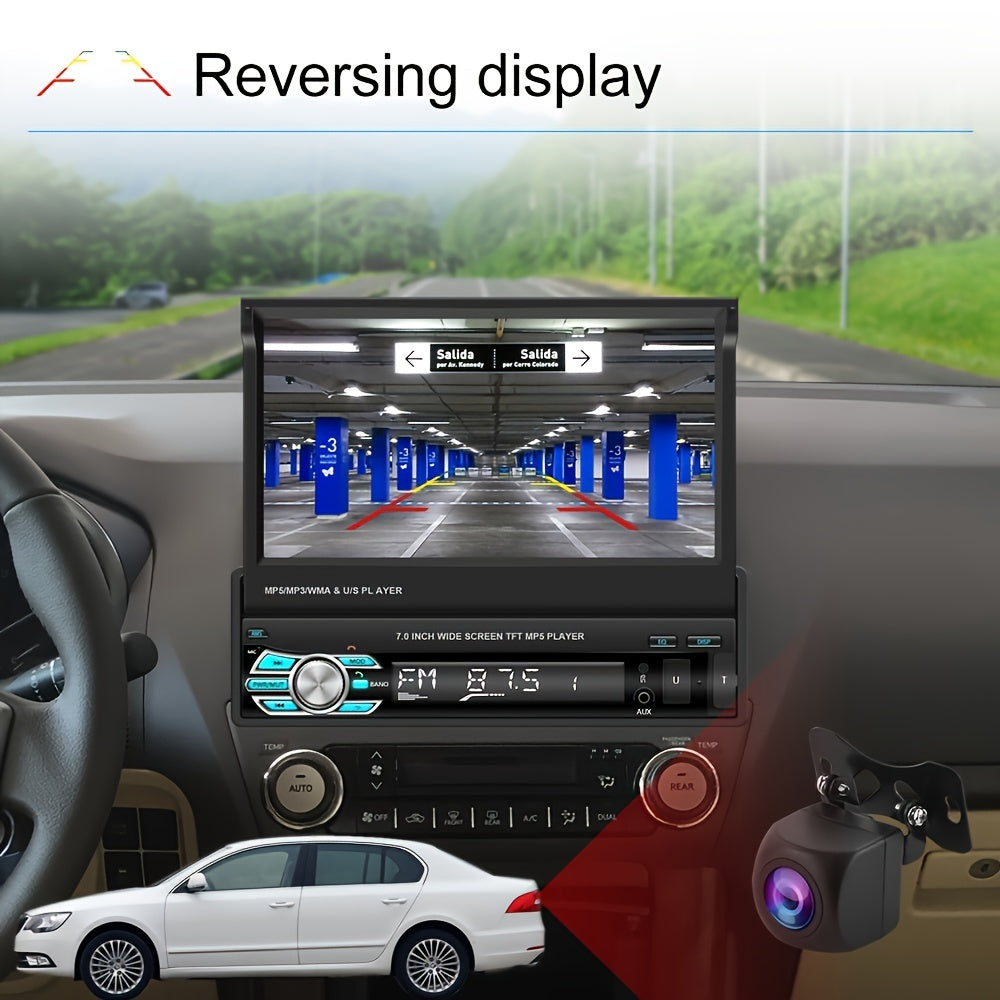 Podofo Wireless CarPlay & Android Auto Single DIN Car Stereo with HD Flip-Out Touchscreen, Compatible for /Android, Wireless, Backup Camera, USB/Type-C/AUX, Voice Control, FM Radio, for -in- Vehicle Audio System