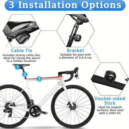 Bike Alarm USB Rechargeable with Mount, Bike Alarm with Remote, Bicycle Alarm System Anti Theft Wireless Bicycle Vibration Motion Sensor 110Db Loud Security for Vehicle Trailer Motorcycle Car