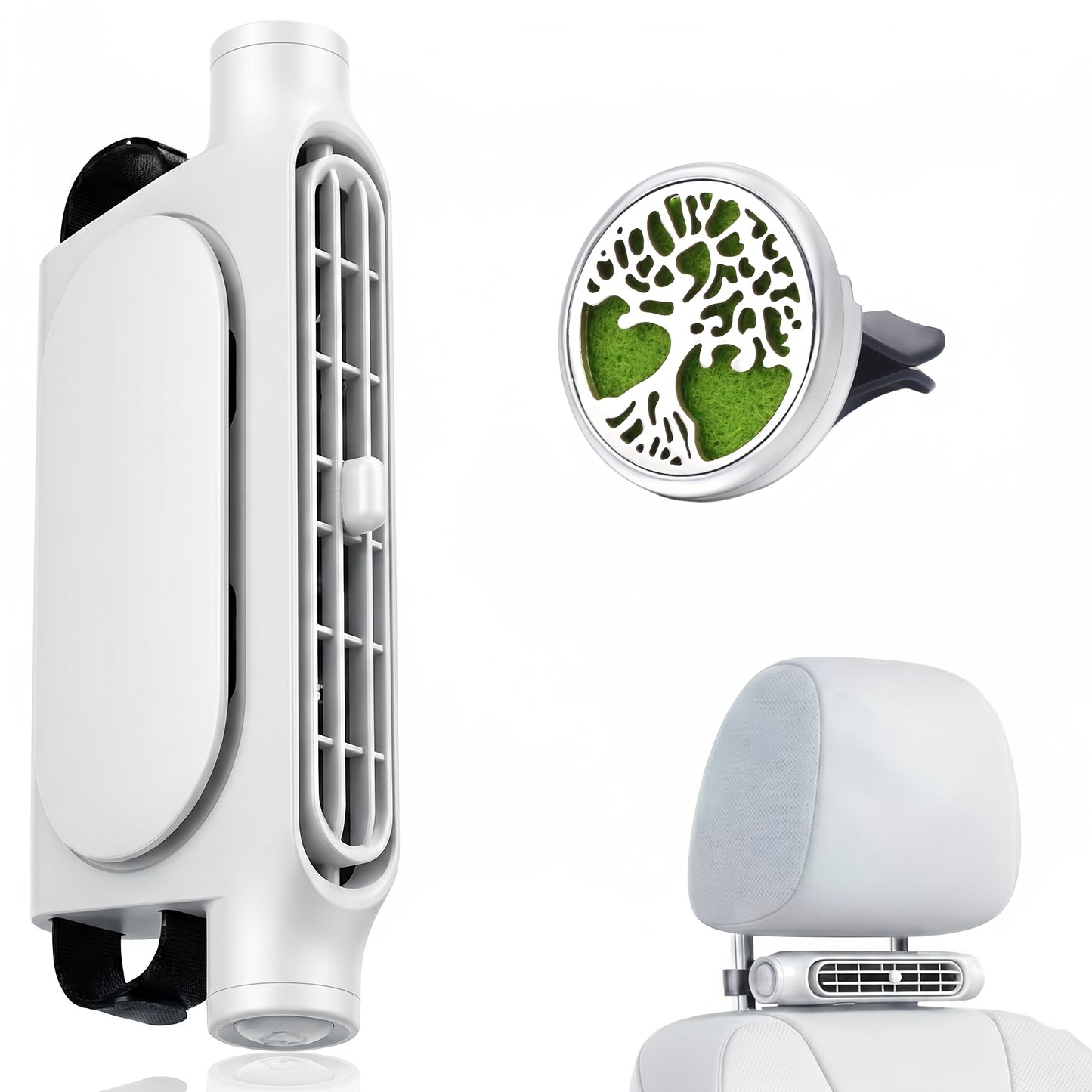 Car Fan-Blade-Less Car Air Conditioner Fan | 3-Speed Quiet Cooling, Seat Fan, Comes with A USB Charging Cable, Plug-And-Play (Non-Rechargeable Model). Stay Cool Even in Traffic Jams (Fits All Car Models)
