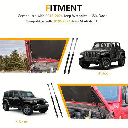 Suitable for 2018-2026 Jeep for Wrangler JL & Gladiator JT 2/4Door-Car Engine Hood Support, Steel Material Car Accessories Quick-Release Hood Gas Spring Strut Replacement Stabilizer Shock Absorber Set Auto Accessories
