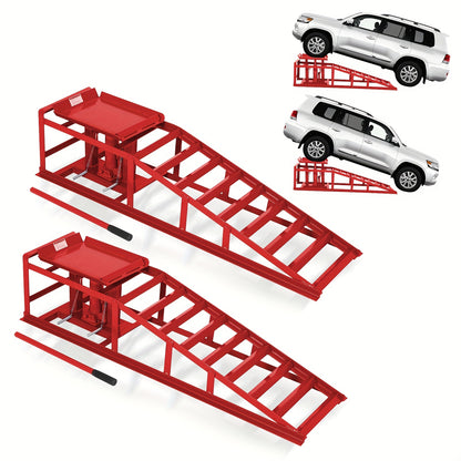 2 Pack Hydraulic Car Ramps - No Installation Required, 5T/ 11000LBS Max Load Low Pro-File Car Lift Service Ramps, Heavy Duty Steel Hydraulic Vehicle Ramps for Car Truck Trailer Garage Repair, Ideal Christmas Birthday Gifts for Women Men Friends