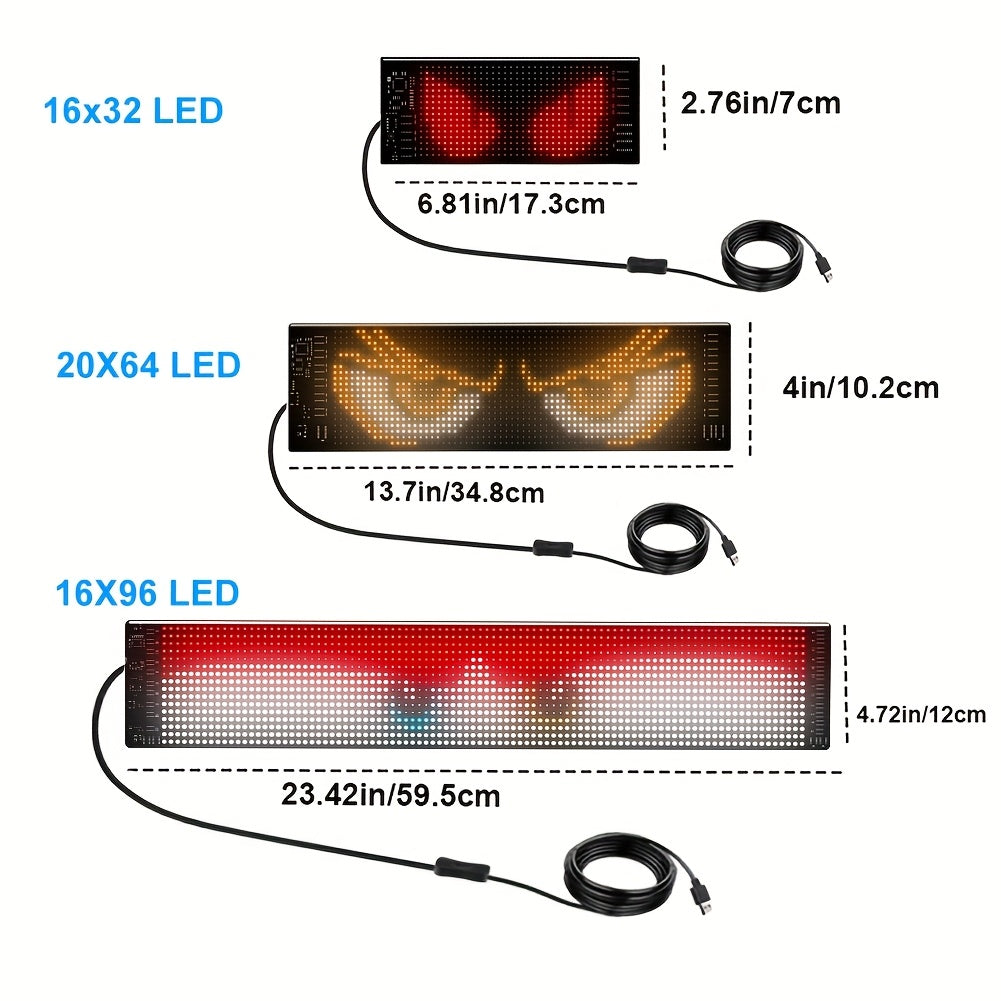 Summer Deal-Scrolling LED Car Sign, Programmable LED Sign with APP Control And Remote, USB Powered DIY Text Animation Graffiti Pattern, Rolling Devil's Eye for Trucks SUVs Store Hotel Bar.