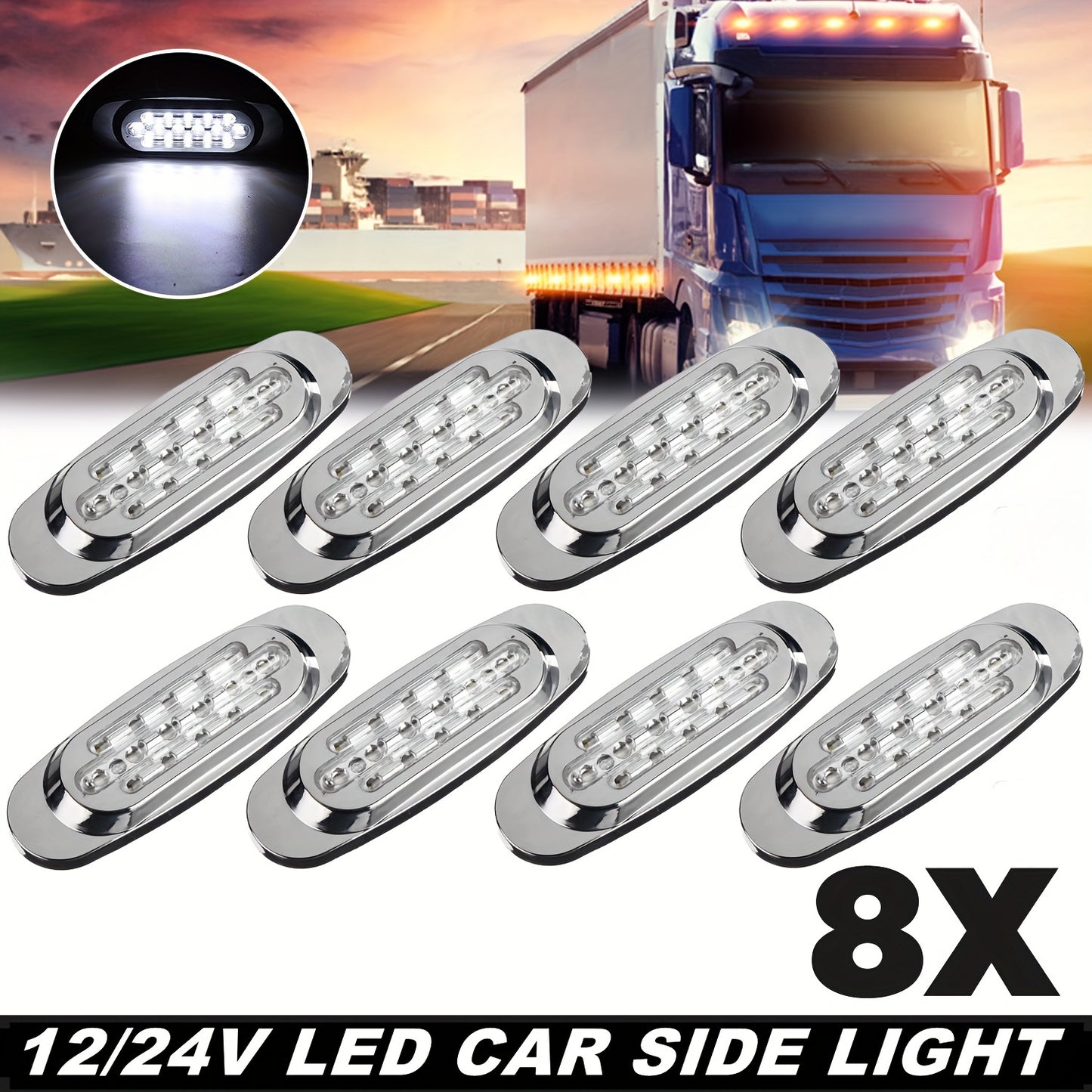8pcs Ultra-Bright 16LED Car Side Marker Lights, 12-24V - Amber/White/Red/Blue/Green, Fit for Trucks & Trailers, Enhanced Visibility & Safety