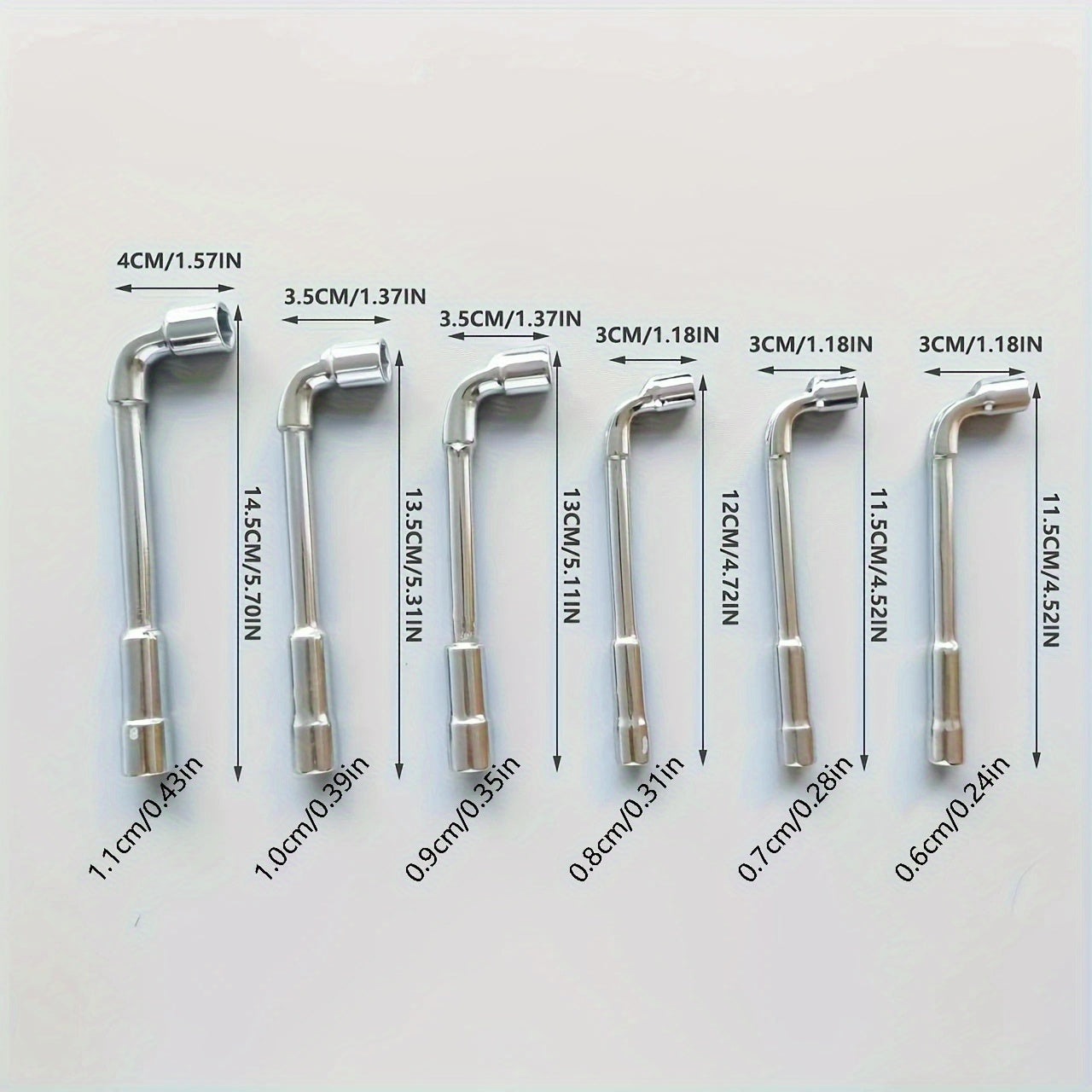 Set of 6 Hardware Tools Including a Mirror Perforated Wrench, L-Shaped Elbow Socket Wrench, And a Double-Headed Elbow Perforated Hexagon Socket Pipe Wrench