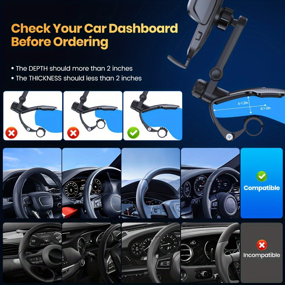 Phone Mount for Car Dashboard, 360 Degree Adjustable Cell Car Phone Holder with Anti-slip Silicone Clip [Multi-Angles&Stable] for All Smartphone