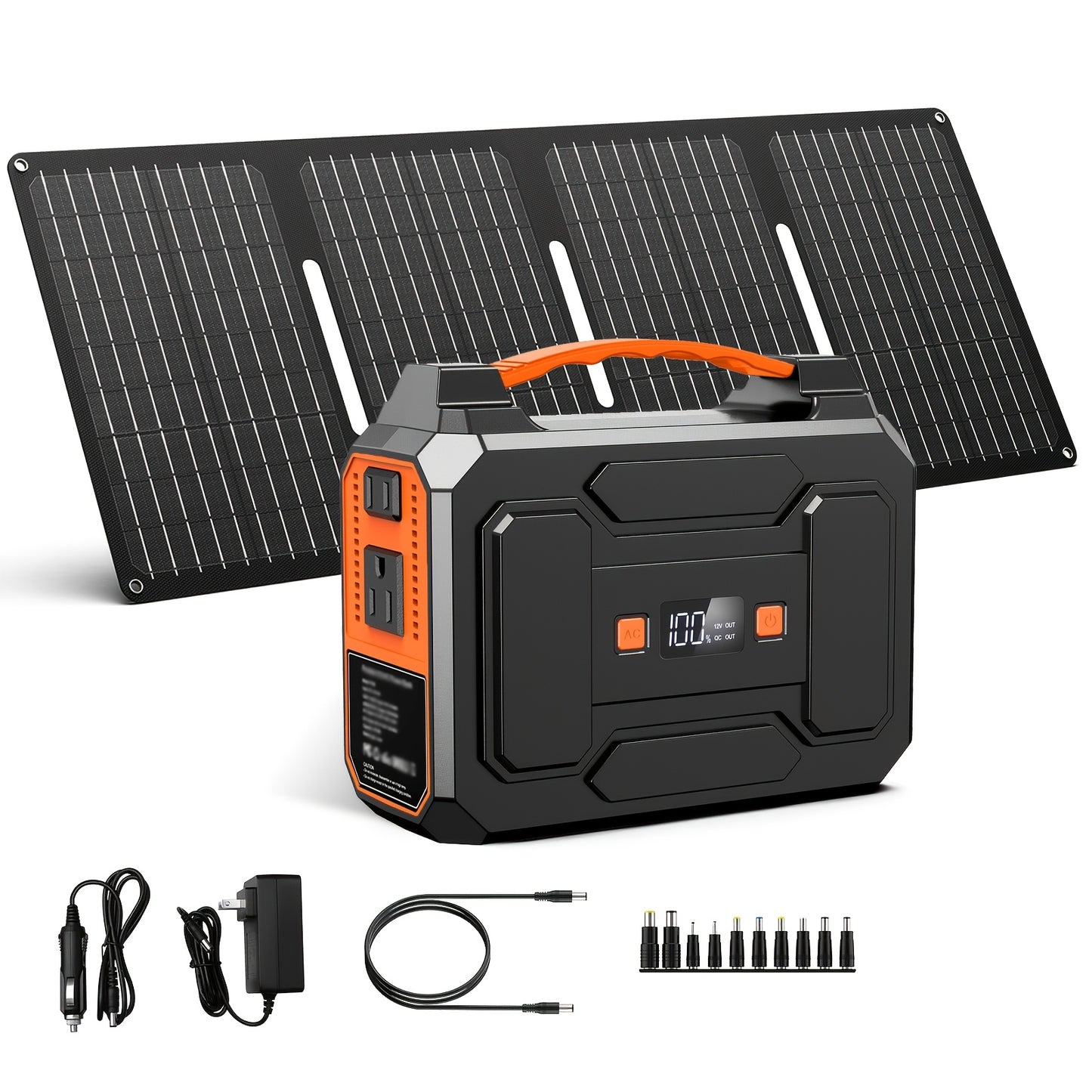 100W/300W Portable Power Station Solar Generator, (Solar Panel Optional), High Capacity Battery Pack, With 2*AC Outlet, DC, USB Port, LED Light, Extra Battery Power Supply For Outdoor Camping, Hiking, Road Trip, CPAP, Fan, Hurricane Emergency, Gift