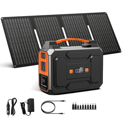 100W/300W Portable Power Station Solar Generator, (Solar Panel Optional), High Capacity Battery Pack, With 2*AC Outlet, DC, USB Port, LED Light, Extra Battery Power Supply For Outdoor Camping, Hiking, Road Trip, CPAP, Fan, Hurricane Emergency, Gift