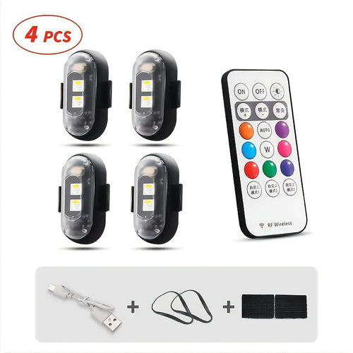 4-Pack Car Wireless LED Strip Light Remote Control | Magnetic Vibration Lights with 8 Colors, USB Rechargeable, IP65 Waterproof, Impact-Resistant Warning Lights, Suitable for Car Interiors, Trucks, Motorcycles, Drones, Aircraft, Bicycles