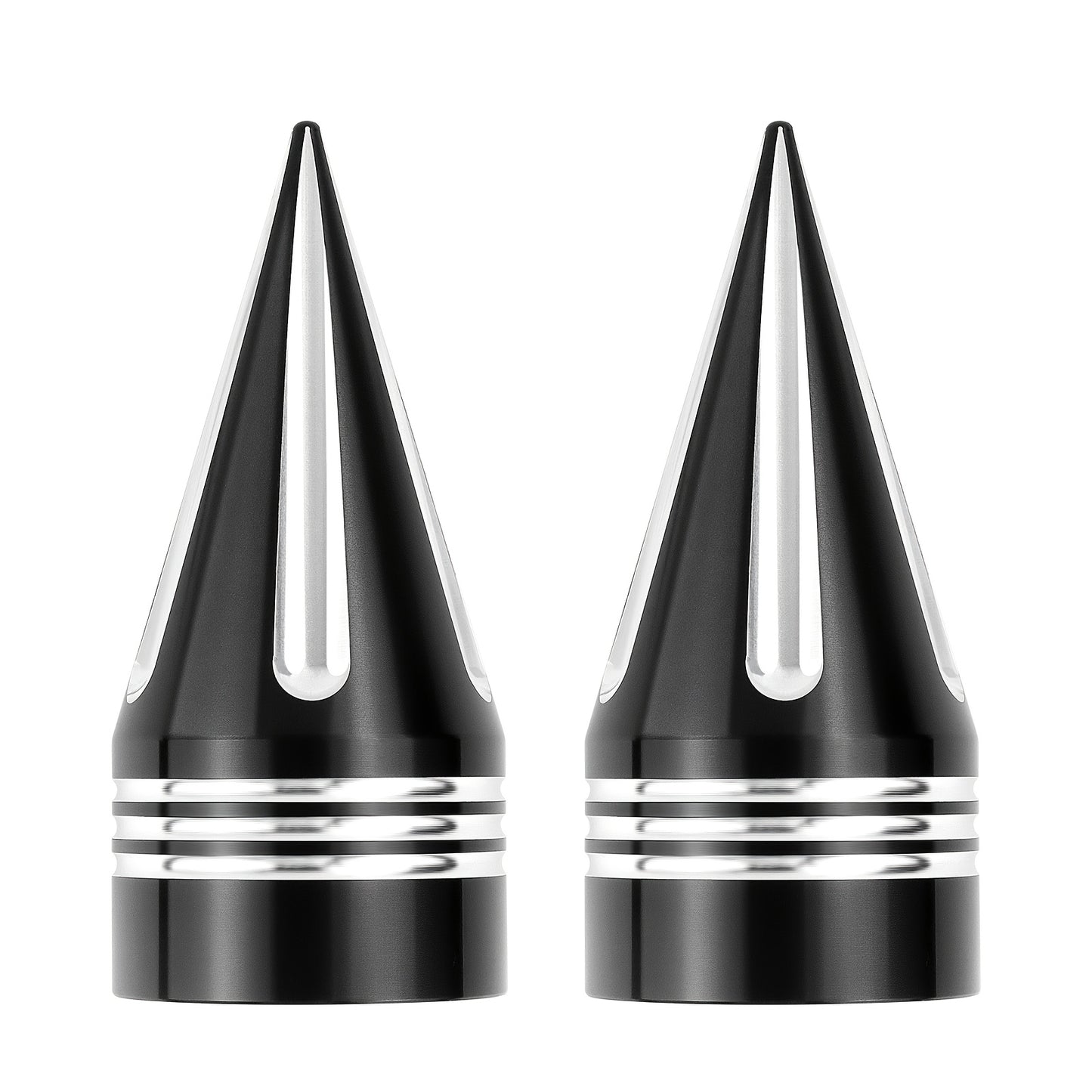 A Pair Of Motorcycle Front Axle Bolt Nut Covers Caps 3. 6" CNC Spike Axle Nut Covers Caps, Fits for Harley Touring, Fits for Street Glide, Fits for Road King, Fits for Electra Glide, Fits for Tri Glide 2008-later