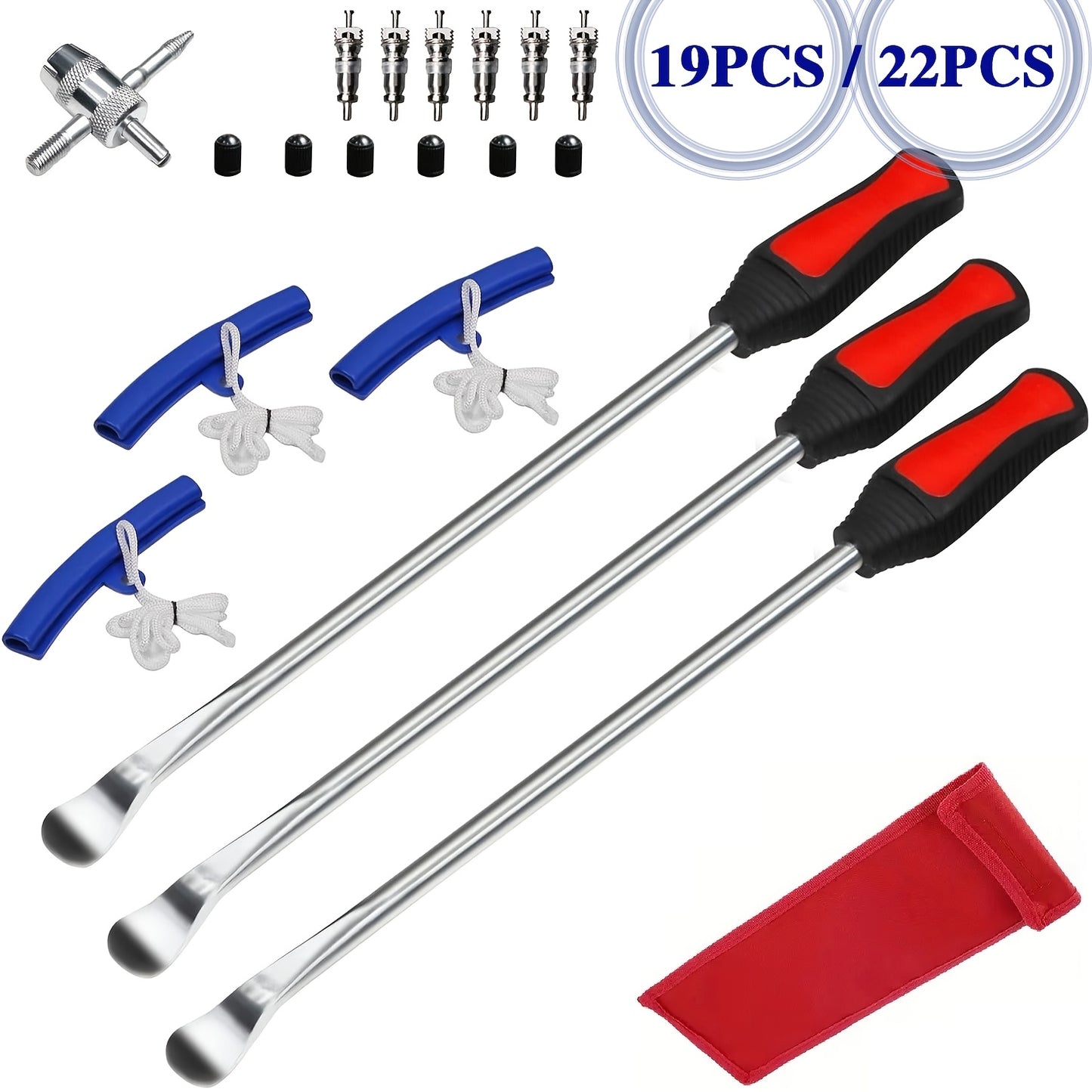 14.5-inch 19pcs/11.5-inch 22pcs Tire Pry Bar Tool, Motorcycle Tire Changer, Tire Lever Set for Motorcycle, ATV, and Lawn Mower Tire Replacement Kit, Includes Rim Protector, Valve Tool, and Accessories