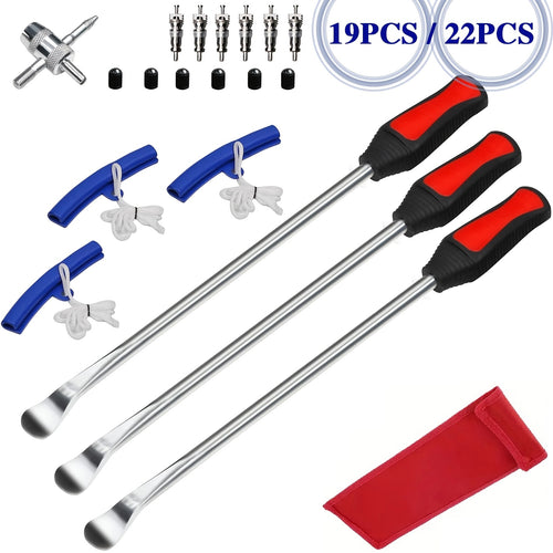 14.5-inch 19pcs/11.5-inch 22pcs Tire Pry Bar Tool, Motorcycle Tire Changer, Tire Lever Set for Motorcycle, ATV, and Lawn Mower Tire Replacement Kit, Includes Rim Protector, Valve Tool, and Accessories