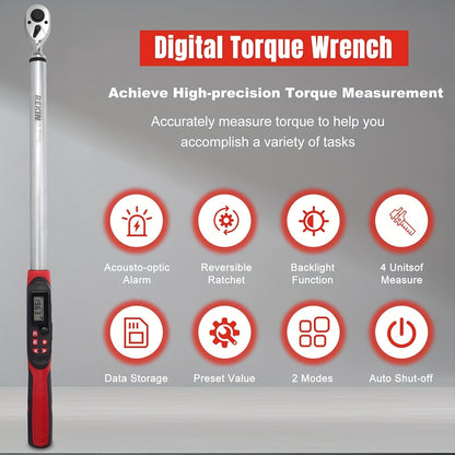 [Digital Torque Wrench] 1/2, 3/8 Inch Drive Digital Torque Wrench, 17-340 Nm (12.5-250.8 Ft-Lb), 6.8-135 Nm (5.02-99.57 Ft-Lb), Electric Torque Wrench With Buzzer And LED, Preset Values And Data Storage, For Bike/Motorcycle/Auto Repairs, Plus And Minus 2%