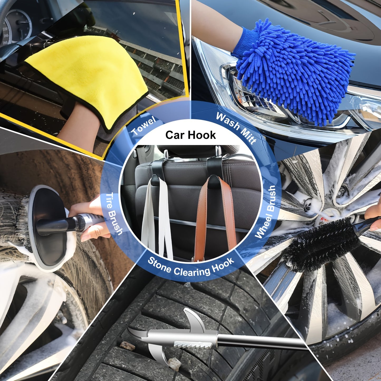 42Pcs Car Wash Detailing Kit Cleaning Kits With Foam Gun Sprayer Wash Brush With Long Handle Collapsible Bucket Large Wash Mitt Towels