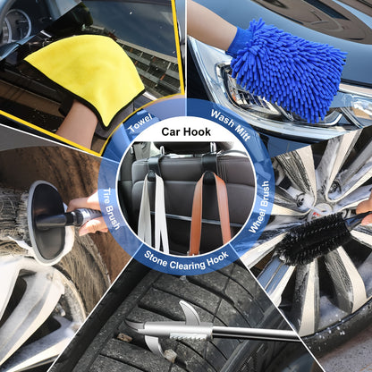 42Pcs Car Wash Detailing Kit Cleaning Kits With Foam Gun Sprayer Wash Brush With Long Handle Collapsible Bucket Large Wash Mitt Towels