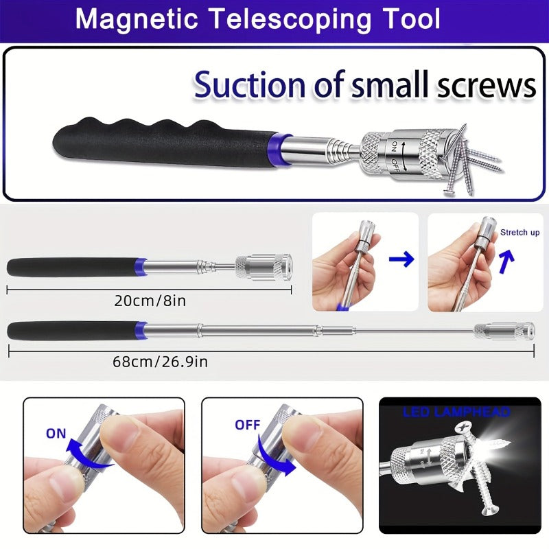 17pcs Professional Auto Trim Removal Tool Kit - with Picks, Pry Tools, Metal Scraper & Magnetic Telescopic Pickup for Car Dash, Panel, Bicycle Maintenance