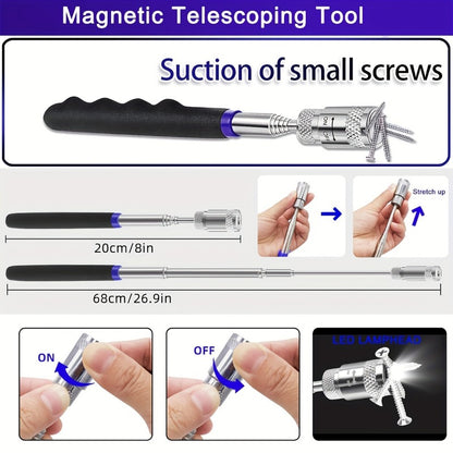 17pcs Professional Auto Trim Removal Tool Kit - with Picks, Pry Tools, Metal Scraper & Magnetic Telescopic Pickup for Car Dash, Panel, Bicycle Maintenance