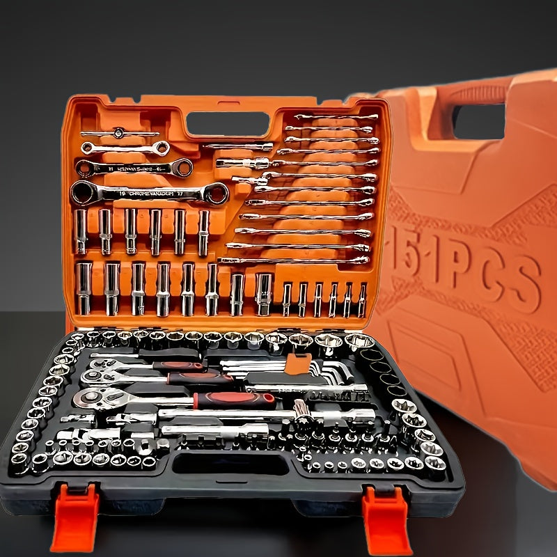 151 Professional Automotive Tool Kit - High-Quality Set for Repairing Cars, Bicycles, And Motorcycles - Compact, Portable, All-In-One Solution Featuring Ratchet Wrench And Multiple Screwdriver Sets, No Battery Included