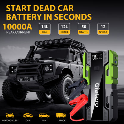 Portable Car Emergency Starter Power Supply, Equipped with an Air Compressor Tire Inflator, Suitable for Up to 3.7gal Gasoline Engines And 3.17gal Diesel Engines, And Specifically Designed for 12V Trucks And Cars As an Emergency Starter Power Supply