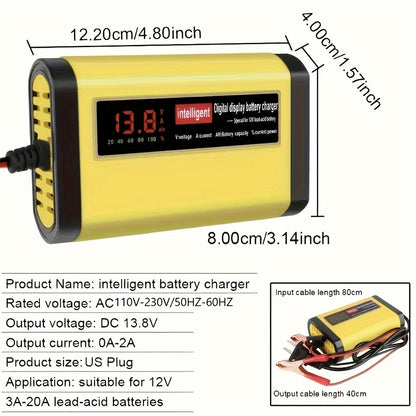 12V Intelligent Car Battery Charger - Intelligent Trickle Maintainer And Desulfurizer - Advanced Temperature Compensation Motorcycle Battery Charger for All 2Ah-100Ah Batteries, Car, Truck, Lawn Mower Battery Charger